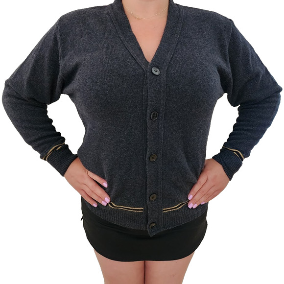 Womens Harry Potter Hufflepuff Scottish Wool Button Cardigan Sweater Size Large - Picture 1 of 8